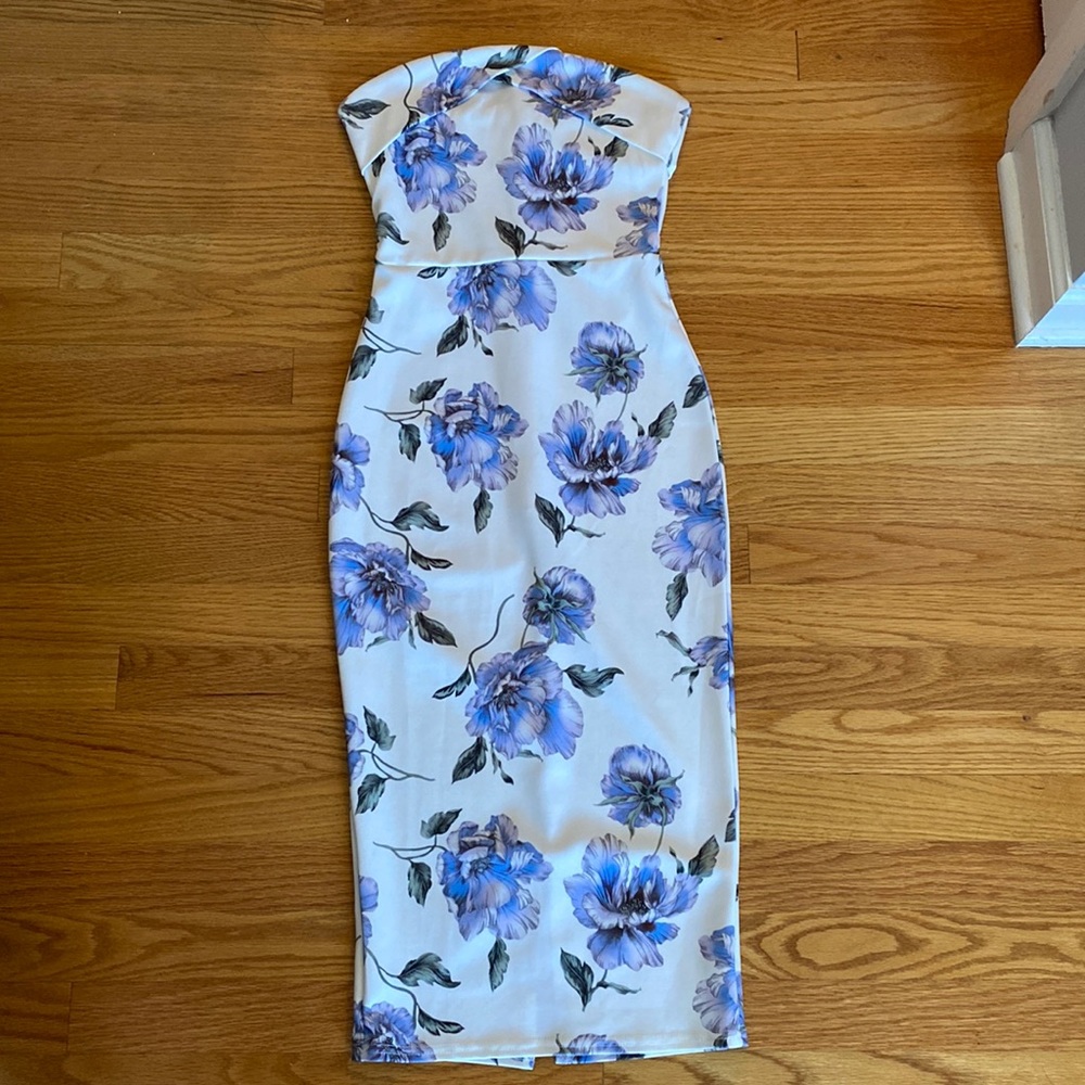 Missguided strapless floral midi dress
